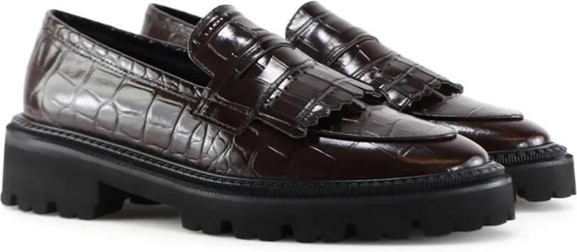 Notabene Tereza loafers met krokodillen-reliëf en franje Bruin - Foto 5