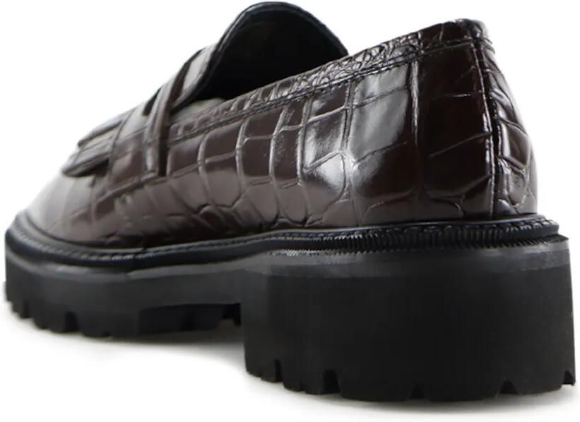 Notabene Tereza loafers met krokodillen-reliëf en franje Bruin - Foto 4
