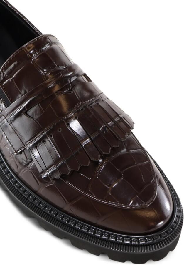 Notabene Tereza loafers met krokodillen-reliëf en franje Bruin - Foto 3