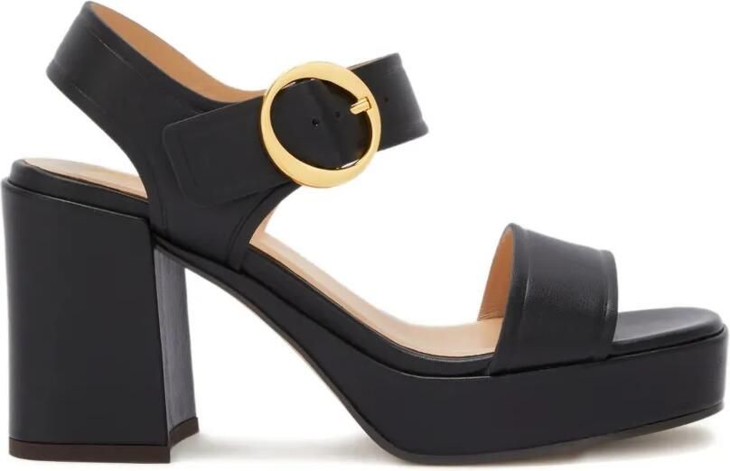 ODISSI Brianne leren sandalen met plateauzool Zwart