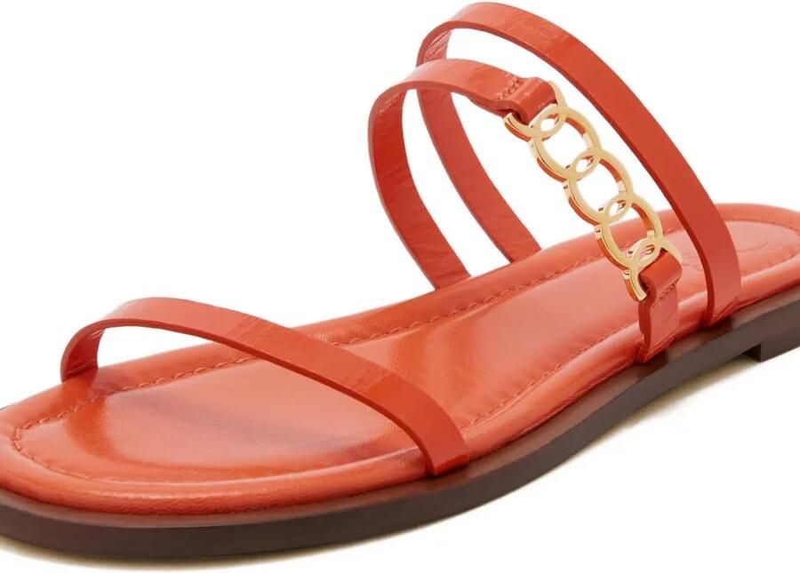 ODISSI Juliet platte leren sandalen Oranje - Foto 4