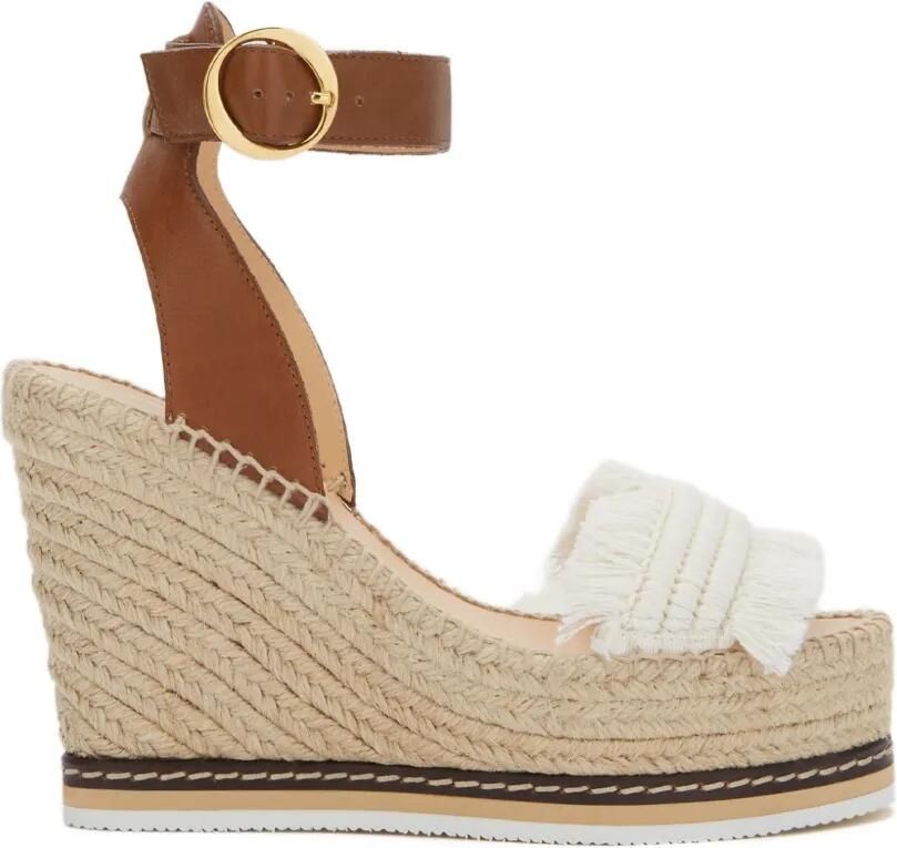 ODISSI Lily espadrilles met sleehak Bruin