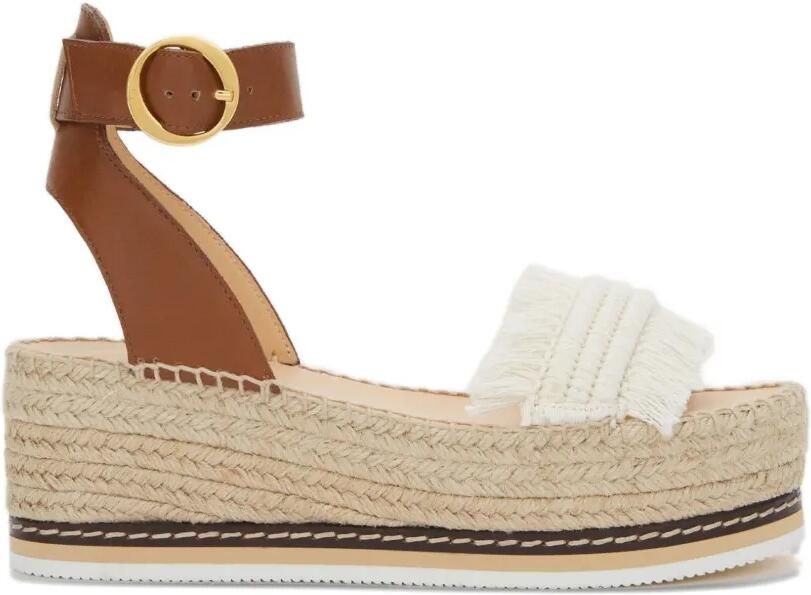 ODISSI Lily espadrilles met sleehak Bruin