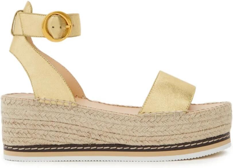 ODISSI Lily espadrilles met sleehak Goud