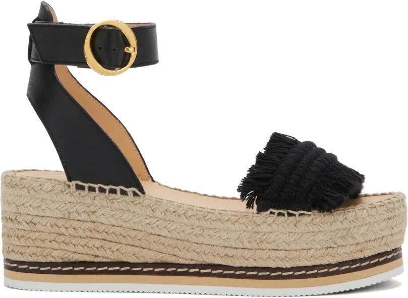 ODISSI Lily espadrilles met sleehak Zwart