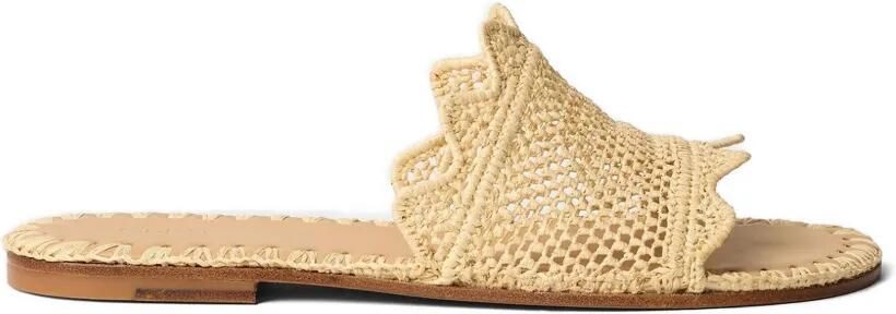 ODISSI Lucia gewelfde raffia ballerina's Beige