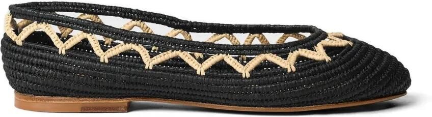 ODISSI Raffia ballerina's met zigzag-patroon Zwart