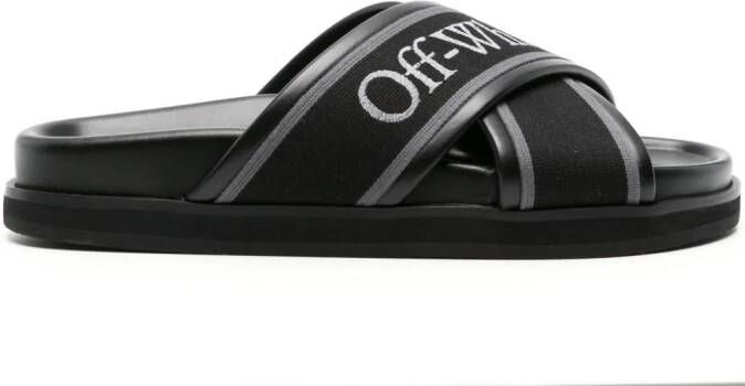 Off-White Cloud slippers met gekruist bandje Zwart