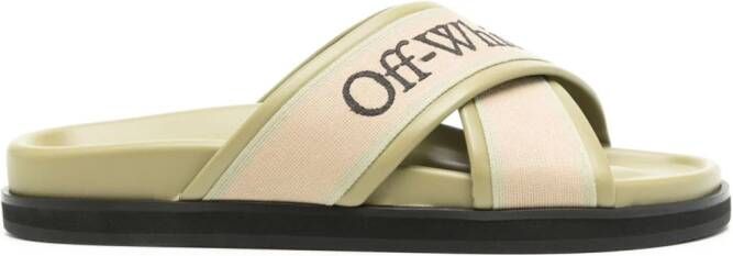 Off-White Cloud slippers met gekruiste bandjes Groen