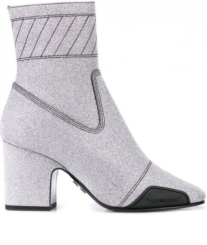 Off-White Off White Enkellaarzen met glitters Zilver - Schoenen.nl