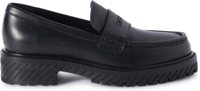 Off-White Leren loafers met logo-reliëf Zwart