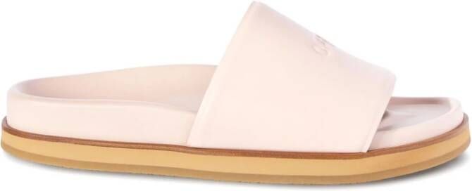 Off-White Leren slippers met logoprint Beige