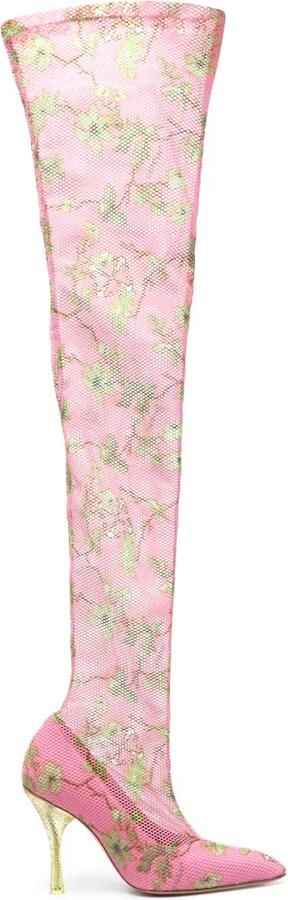 Off-White 100 mm overknee mesh laarzen Roze