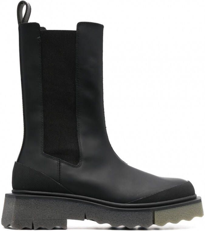 Off White Zwarte Groene Leren Chelsea Laarzen met Sponszool Black Dames