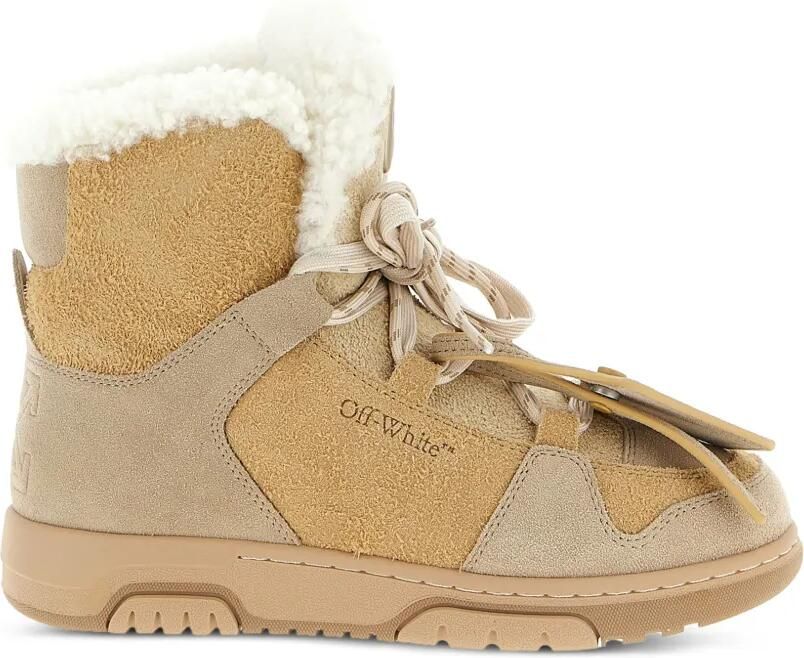 Off-White shearling-trim panelled ankle boots Beige