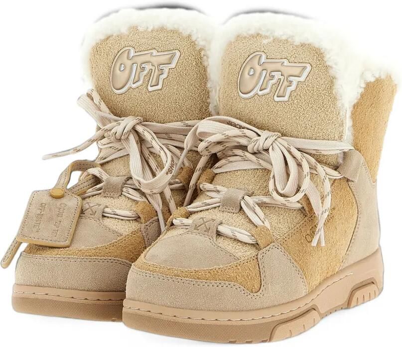 Off-White shearling-trim panelled ankle boots Beige - Foto 4