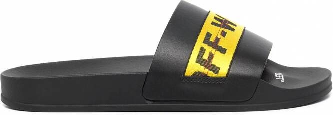 Off-White Slippers met cargo logo Zwart