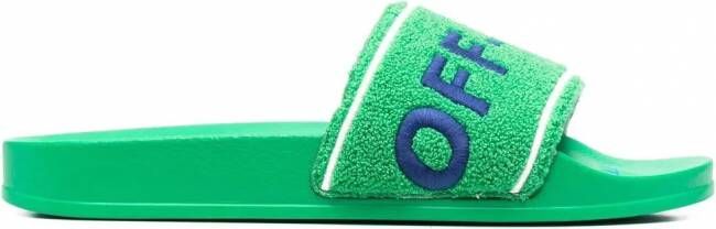 Off-White Towel slippers met geborduurd logo Groen