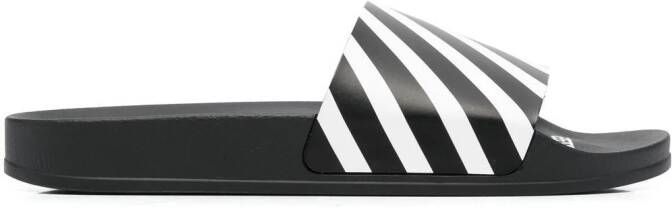Off-White Slippers met Diag-streep Zwart