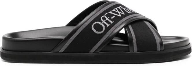 Off-White Slippers met geborduurd logo Zwart