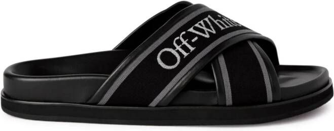 Off-White Slippers met logoband Zwart