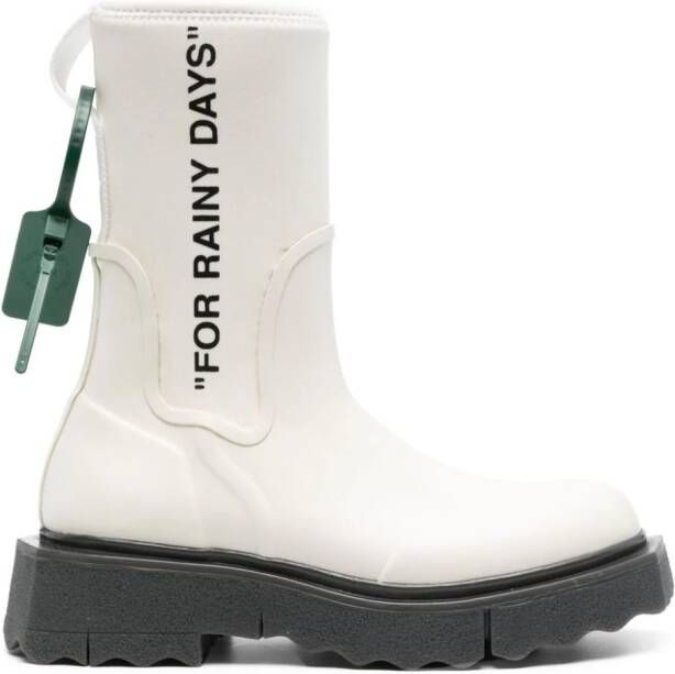 Off-White Enkellaarzen met tekst Wit