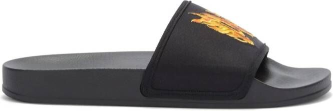 Palm Angels Badslippers met monogram-reliëf Zwart