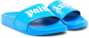 Palm Angels Kids Slippers met logoprint Blauw