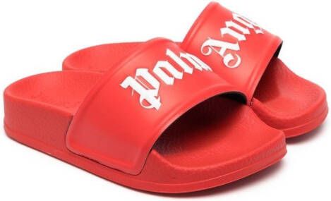 Palm Angels Kids Badslippers met logo-reliëf Rood