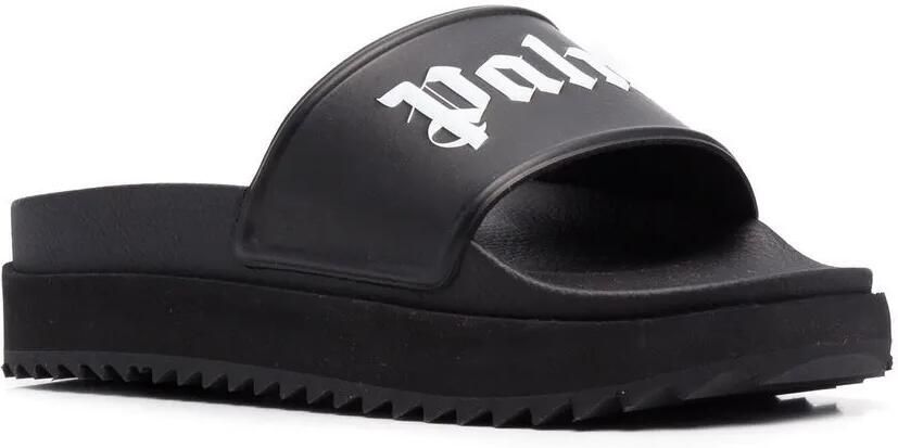 Palm Angels Slippers met logo reliëf BLACK WHITE - Foto 4