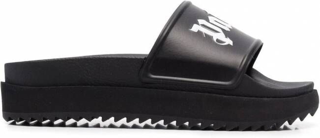 Palm Angels Slippers met logo reliëf BLACK WHITE