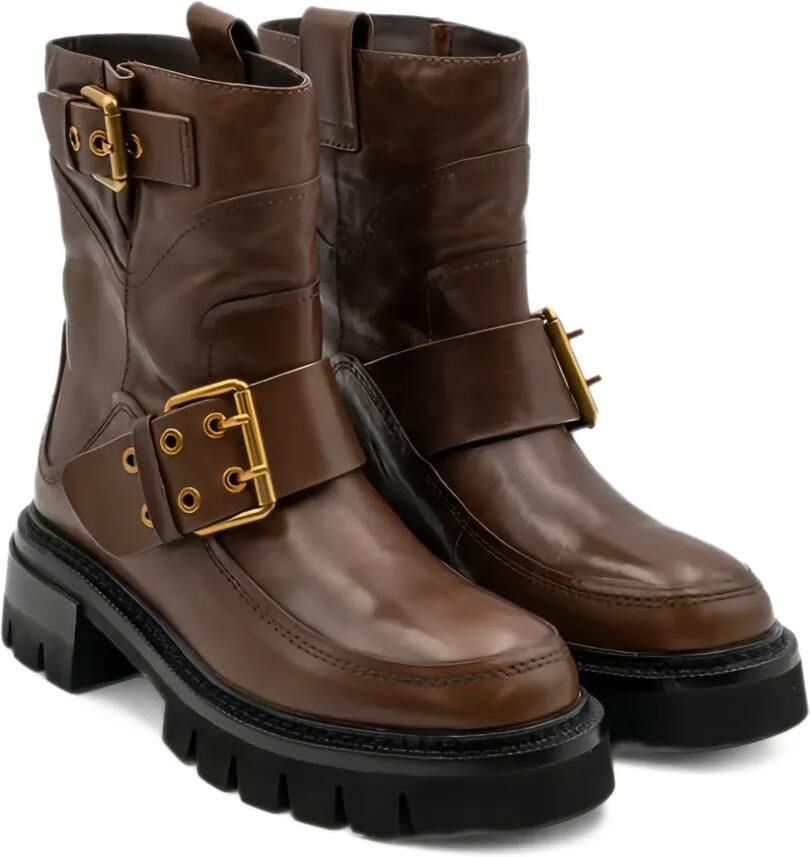 Paloma Barceló Lesia buckled leather ankle boots Bruin - Foto 2