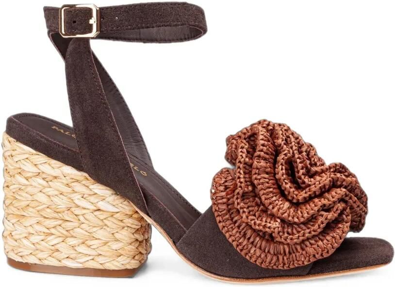 Paloma Barceló Teresa sandalen met raffia hak en waaierdetail Bruin