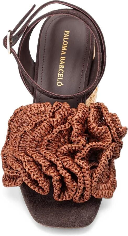 Paloma Barceló Teresa sandalen met raffia hak en waaierdetail Bruin - Foto 3