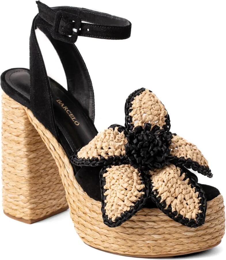 Paloma Barceló Tracy sandalen met bloemen-applicatie en raffia zool Zwart - Foto 2