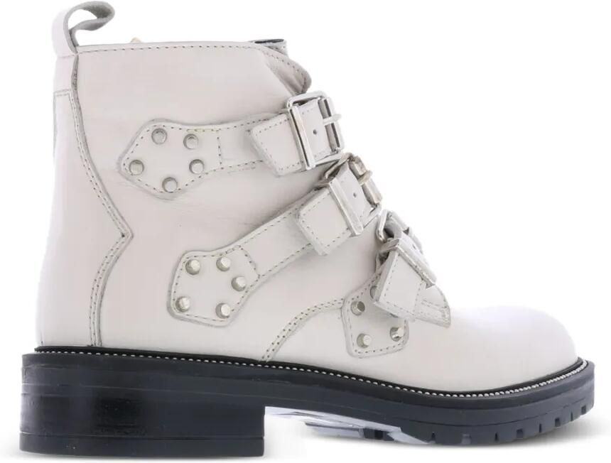 Paris Punk Bikerlaarzen met studs en gesp Wit