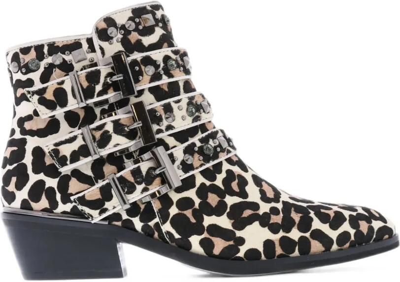 Paris Punk leopard-print buckled ankle boots Beige