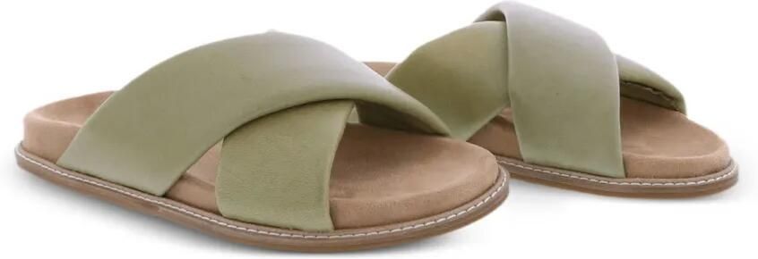 Paris Punk Leren slippers met gekruiste bandjes Groen - Foto 2