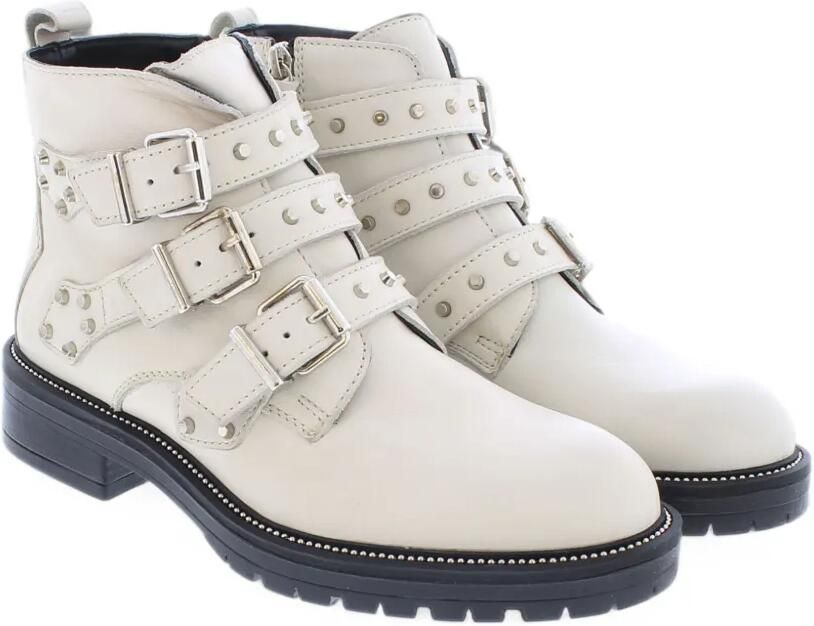 Paris Punk studded buckled biker boots Wit