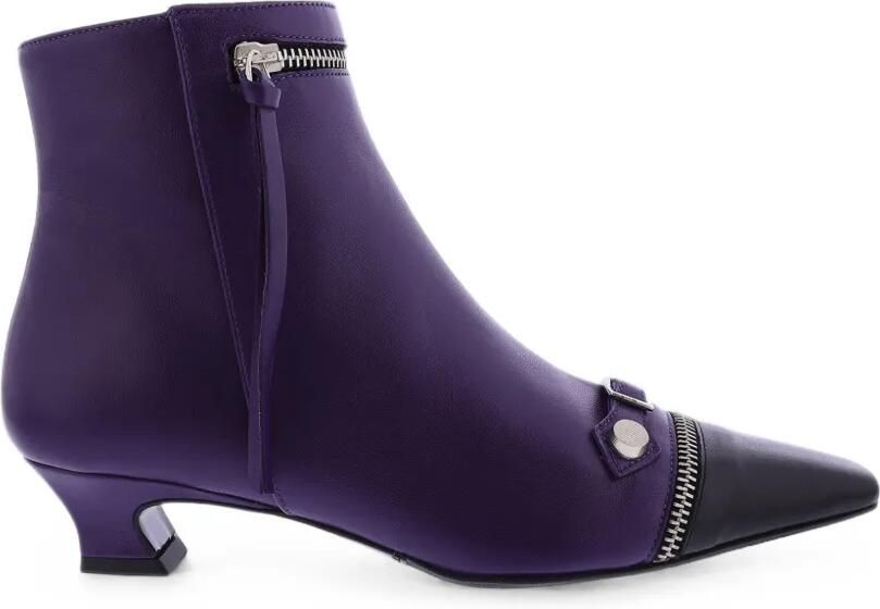Paris Punk zip-embellished leather ankle boots Paars