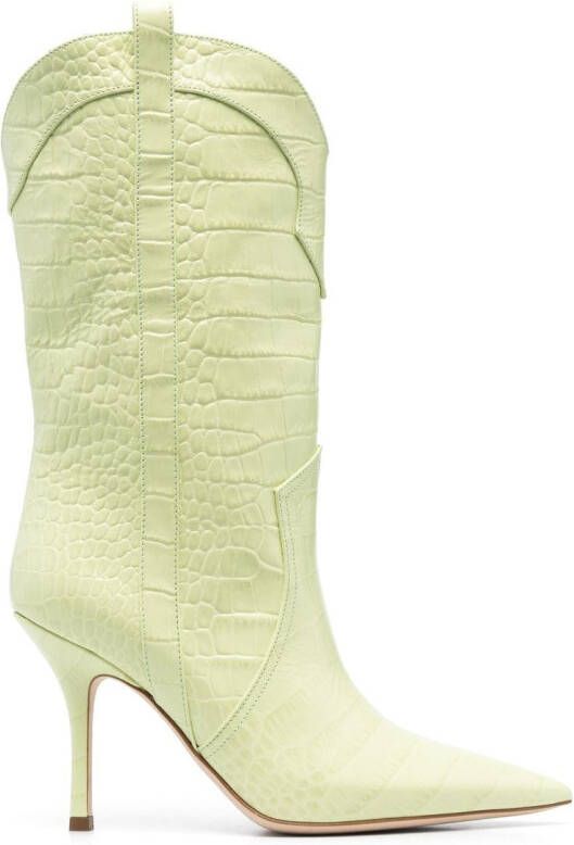 Paris Texas Stiletto laarzen met krokodillenleer reliëf Groen