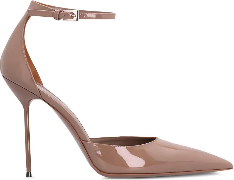 Paris Texas 105 mm Lidia lakleren pumps met enkelbandje Beige