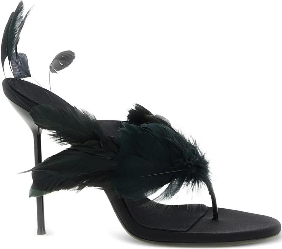 Paris Texas Lidia Feather Thong suède muiltjes Zwart