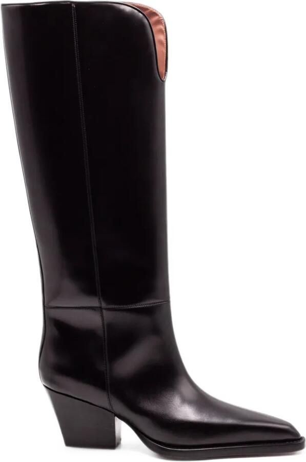 Paris Texas pointed-toe leather knee-high boots Zwart