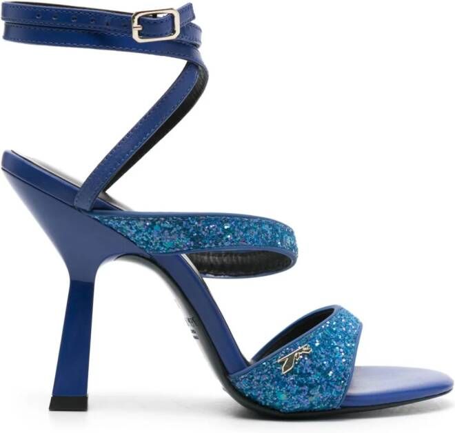 Patrizia Pepe 100mm glittered leather sandals Blauw