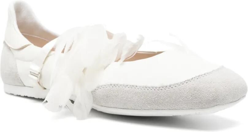 Patrizia Pepe Dancing Skin leren ballerina's met veren Wit - Foto 3