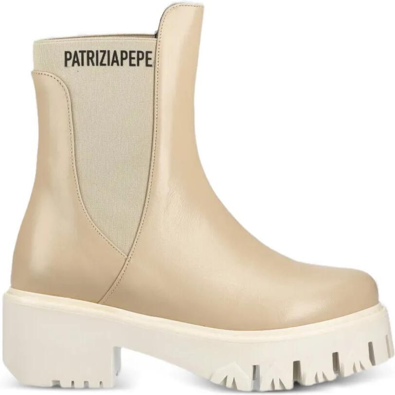 Patrizia Pepe Enkellaarzen met logoprint Beige