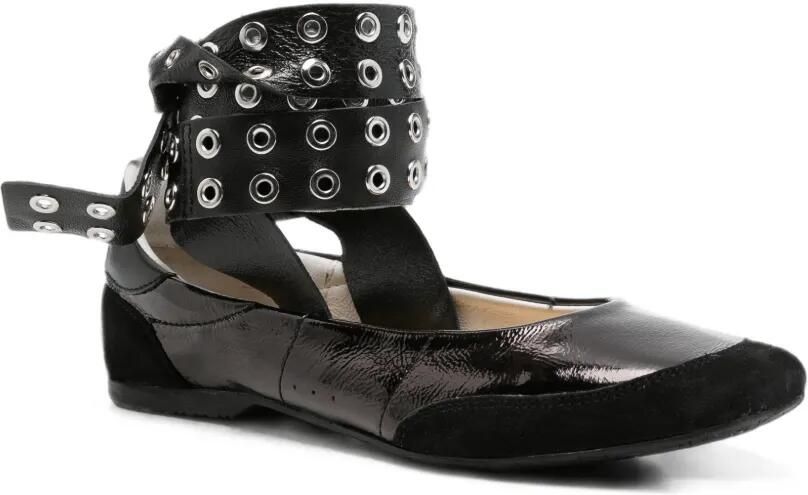Patrizia Pepe eyelet-embellished wrap-around ballet flats Zwart