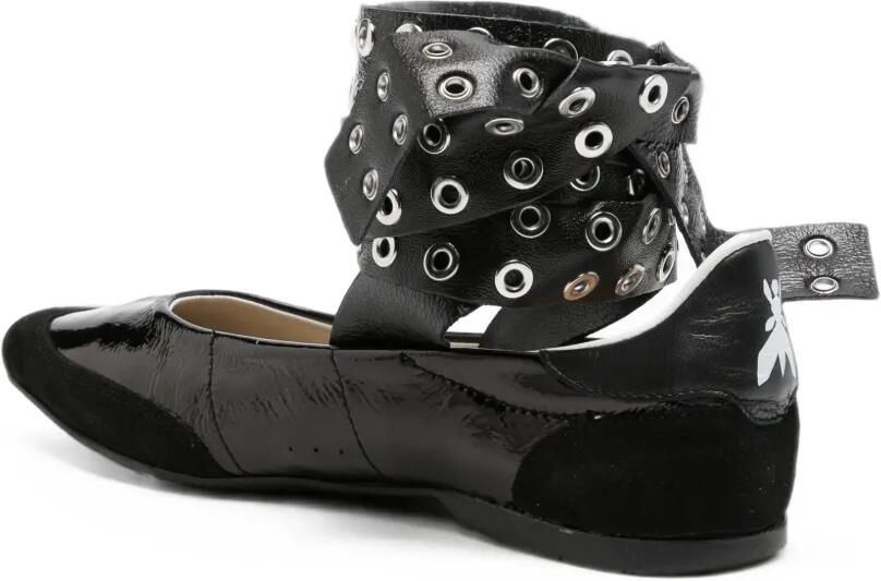Patrizia Pepe eyelet-embellished wrap-around ballet flats Zwart - Foto 2