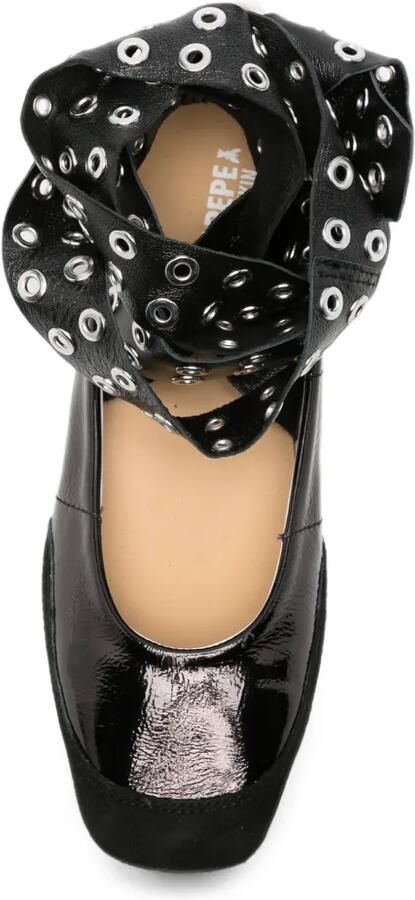 Patrizia Pepe eyelet-embellished wrap-around ballet flats Zwart - Foto 3